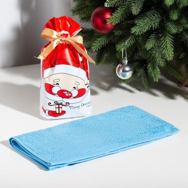 Полотенце подарочное Экономь и Я «Дед Мороз» 30х60 см, цвет голубой