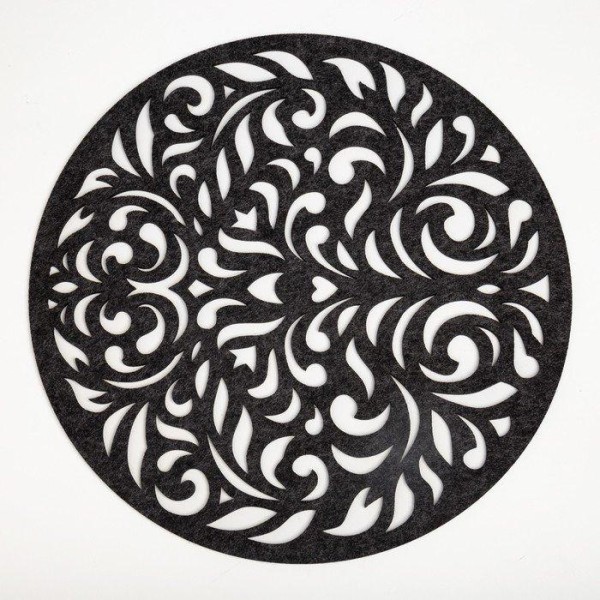 Салфетка декоративная Доляна"Узоры" цвет тёмно-серый ,d 30 см, 100% п/э, фетр