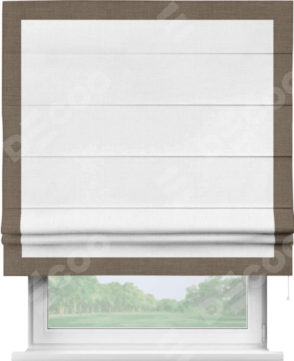Римская штора «Кортин» с кантом Чесс, для проема, ткань лён белый