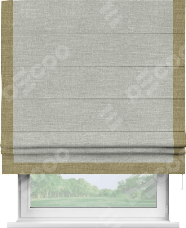 Римская штора «Кортин» с кантом Виктория, для проема, ткань лён серый