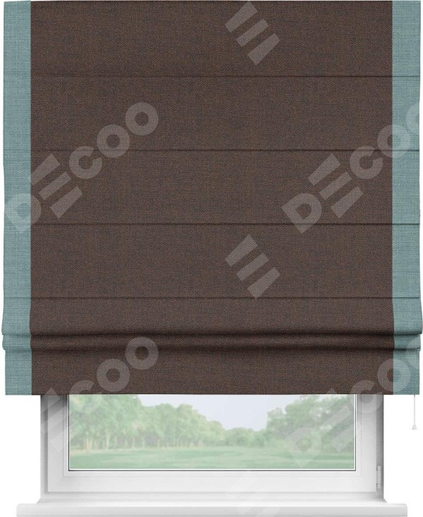 Римская штора «Кортин» с кантом Стрим Дуо, для проема, ткань лён коричневый