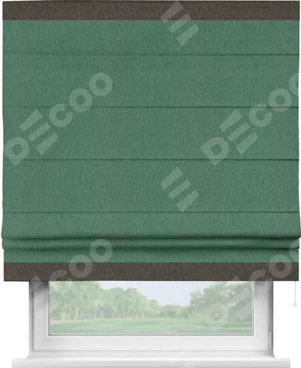 Римская штора «Кортин» с кантом Горизонт, для проема, ткань твид блэкаут, зелёный
