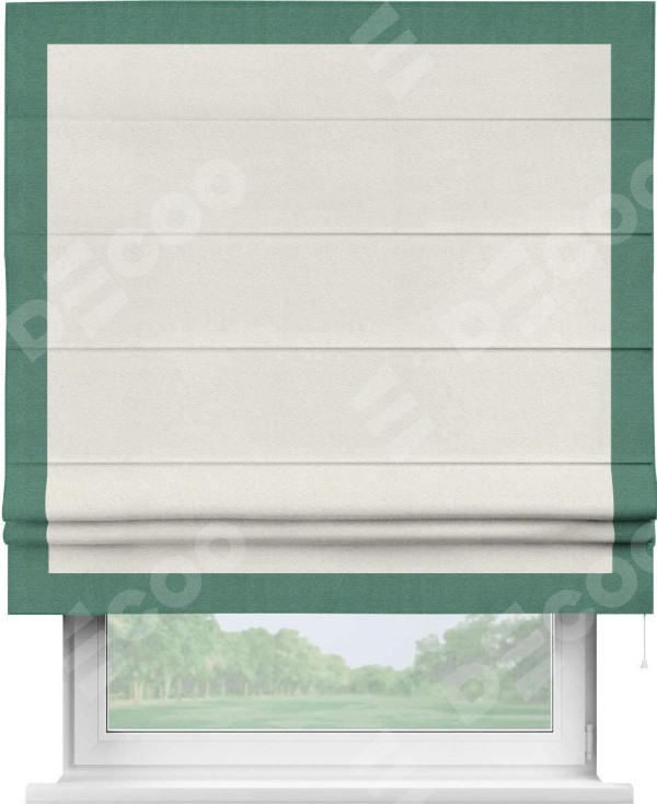 Римская штора «Кортин» с кантом Чесс, для проема, ткань блэкаут с блеском светло-серый