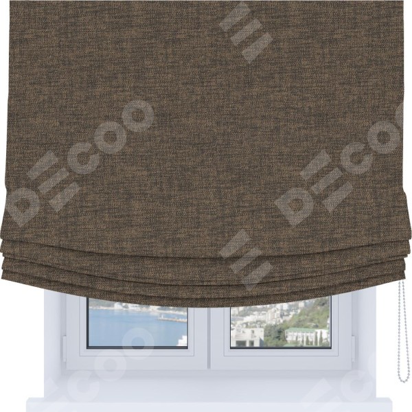 Римская штора Soft с мягкими складками, ткань рогожка димаут коричневый