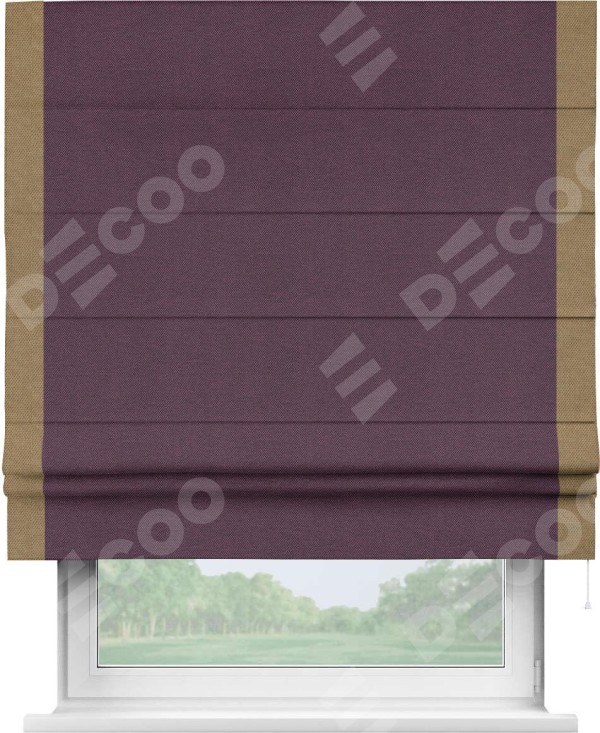 Римская штора «Кортин» с кантом Стрим Дуо, для проема, ткань лён димаут, фиолетовый