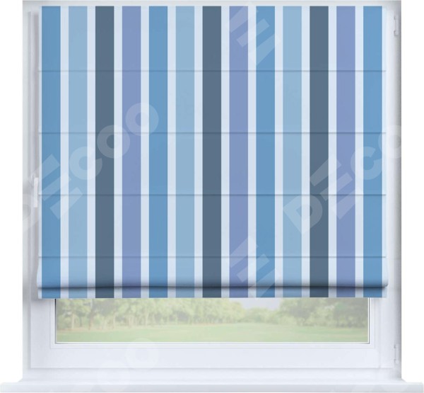 Римская штора «Кортин» на створку «Сине-голубые вертикальные полоски»