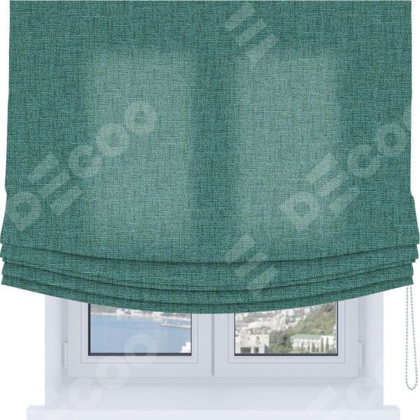 Римская штора Soft с мягкими складками, ткань лён кашемир бирюзовый