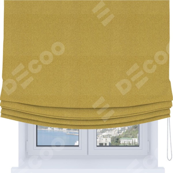 Римская штора Soft с мягкими складками, ткань твид блэкаут пыльная горчица