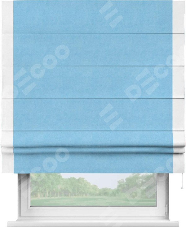 Римская штора «Кортин» с кантом Стрим Дуо, для проема, ткань вельвет голубой