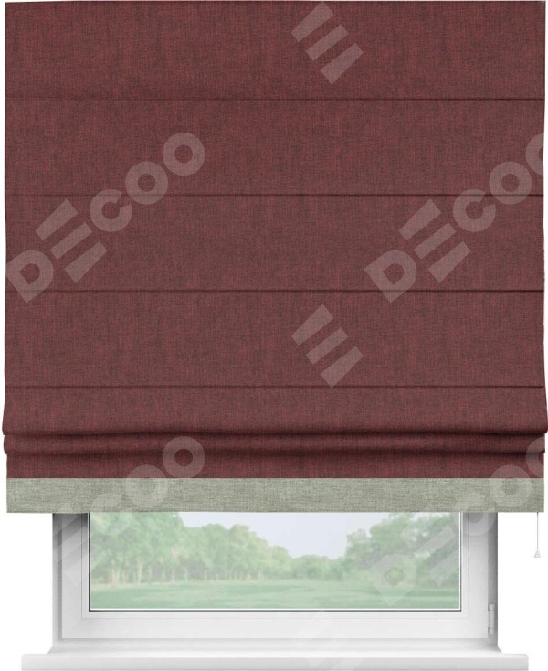 Римская штора «Кортин» с кантом Джестер, для проема, ткань лён кашемир бордовый