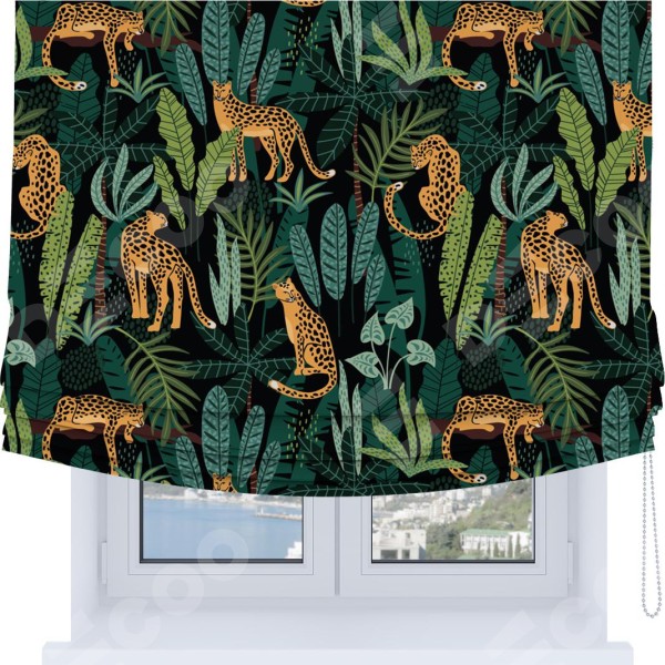 Римская штора Soft с мягкими складками, «Леопарды в джунглях»