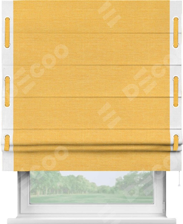 Римская штора «Кортин» с кантом Стрим Дуо (люверсы с пояском), для проема, ткань лён желтый