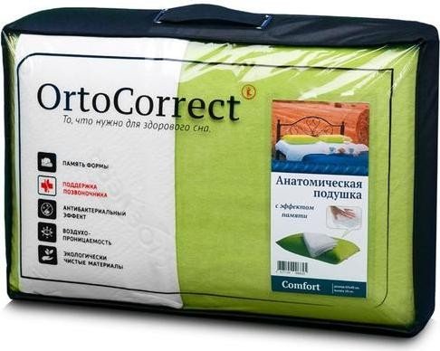 Ортопедическая подушка OrtoCorrect Comfort с 2-мя наволочками (велюр цвет фисташка + белая