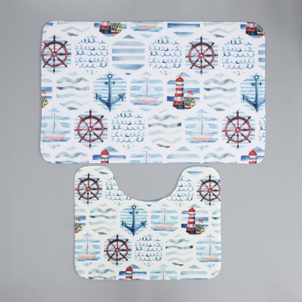 Набор ковриков для ванны и туалета Доляна «Морской», 2 шт: 50×80, 40×50 см