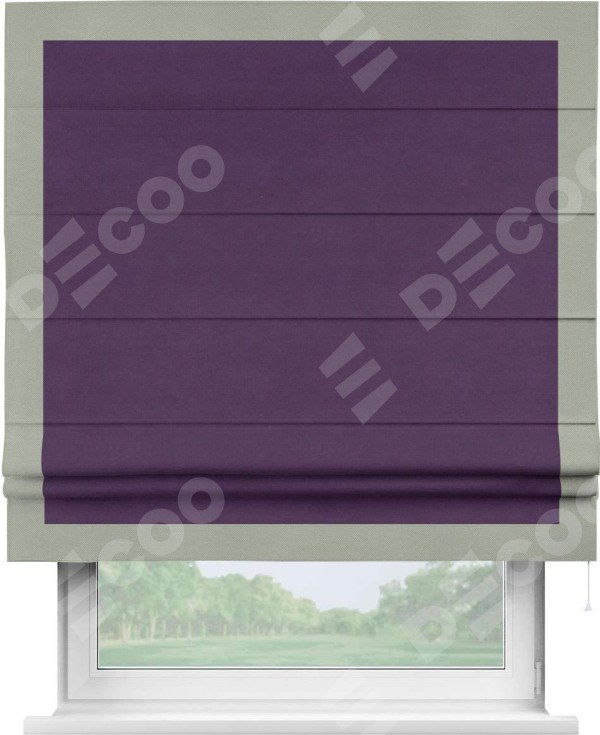 Римская штора «Кортин» с кантом Чесс, для проема, ткань вельвет темно-фиолетовый
