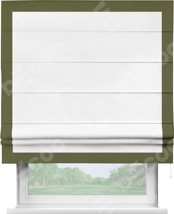 Римская штора «Кортин» с кантом Чесс, для проема, ткань однотонная белоснежная