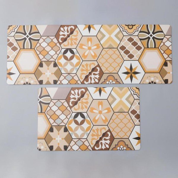 Набор ковриков для ванны и туалета Доляна «Мистери», 2 шт: 45×75, 45×120 см, цвет коричневый