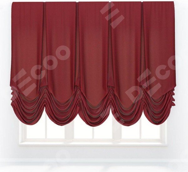 Австрийская штора «Кортин», ткань вельвет бордовый