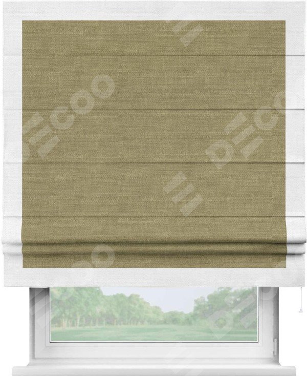 Римская штора «Кортин» с кантом Чесс, для проема, ткань лён, цвет коричневый