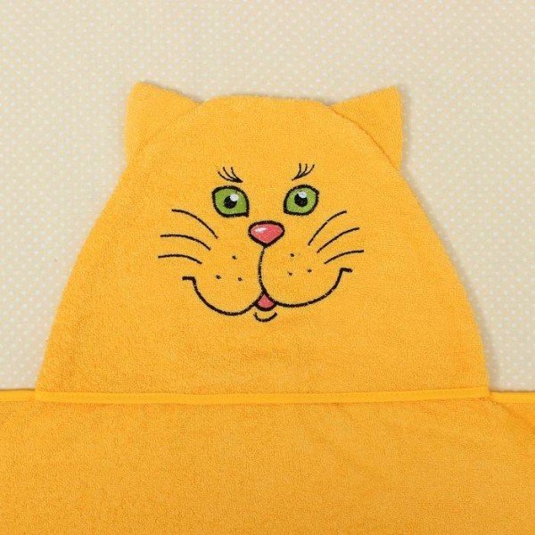 Полотенце-накидка махровое котик, 75×125 см, желтый, Хл, 300 г/м²