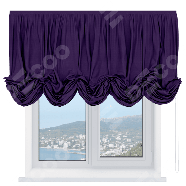 Австрийская штора «Кортин», вельвет тёмно-фиолетовый