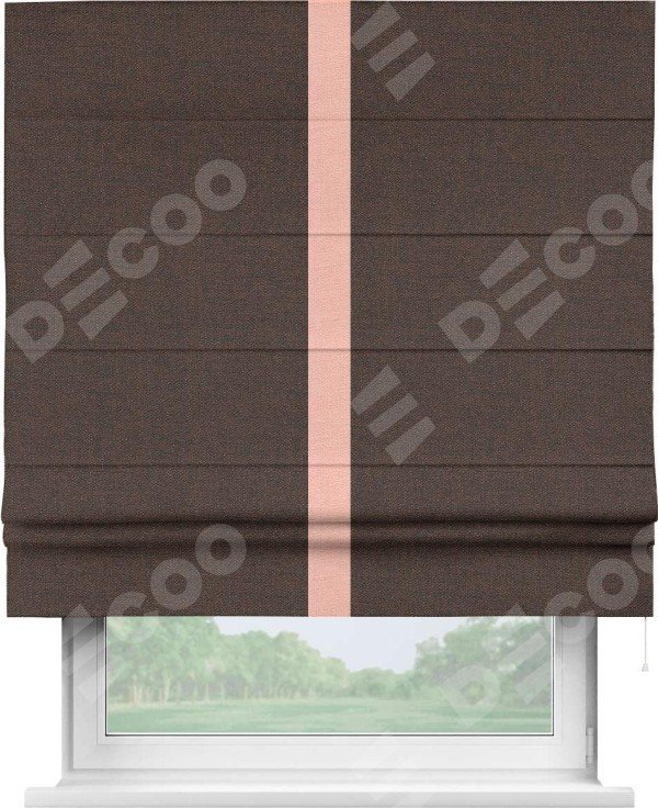 Римская штора «Кортин» с кантом Хайвэй, для проема, ткань лён коричневый