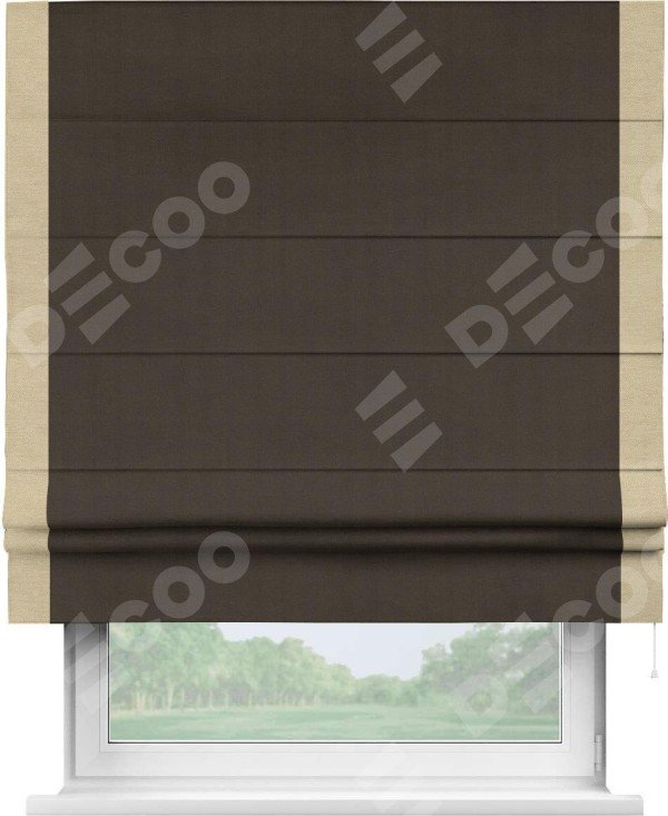 Римская штора «Кортин» с кантом Стрим Дуо, для проема, ткань вельвет тёмно-коричневый