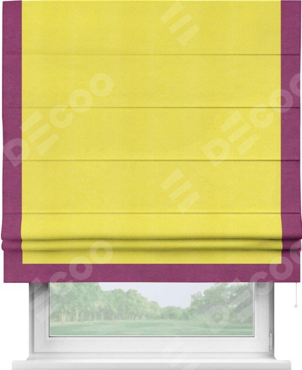 Римская штора «Кортин» с кантом Виктория, для проема, ткань вельвет cветло-желтый