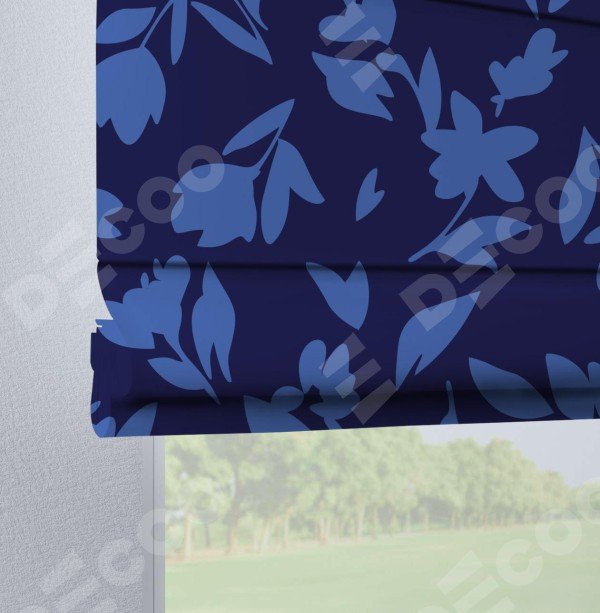 Римская штора на петлях «Синие цветы»