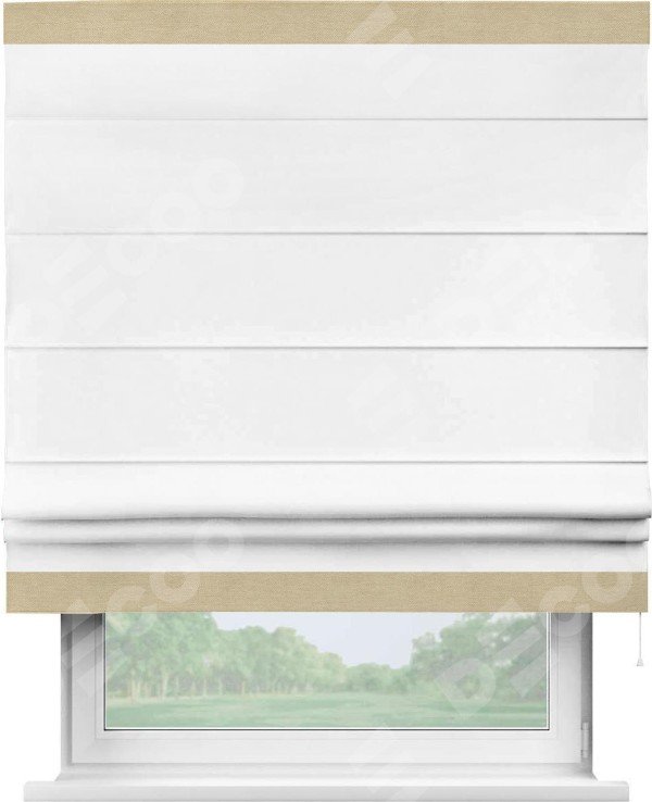 Римская штора «Кортин» с кантом Горизонт, для проема, ткань вельвет белоснежный