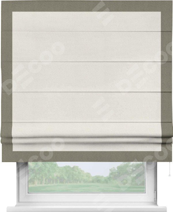 Римская штора «Кортин» с кантом Чесс, для проема, ткань блэкаут с блеском светло-серый