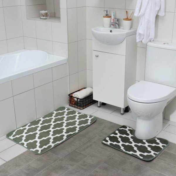 Набор ковриков для ванны и туалета Доляна «Грация», 2 шт: 50×80, 50×38 см, цвет зелёный
