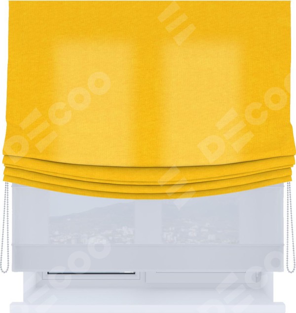 Римская штора «Кортин», канвас желтый, день-ночь с мягкими складками