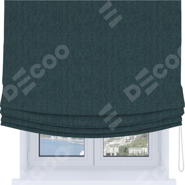 Римская штора Soft с мягкими складками, ткань лён димаут серо-синий