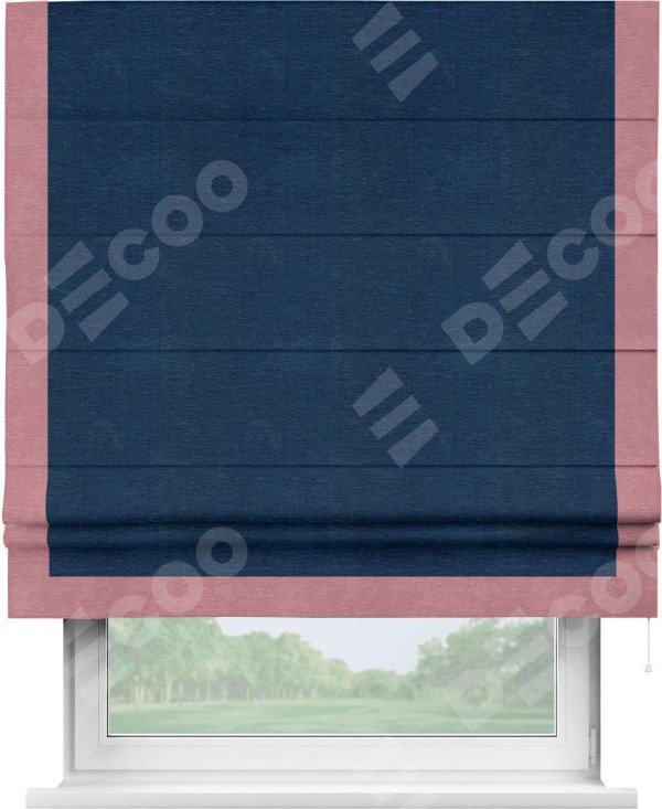Римская штора «Кортин» с кантом Виктория, для проема, ткань софт однотонный синий