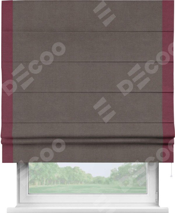 Римская штора «Кортин» с кантом Стрим Дуо, для проема, ткань вельвет коричневый