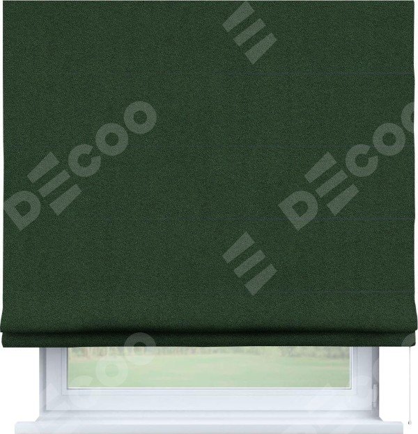 Римская штора «Кортин» для проема, ткань лён блэкаут, зелёный