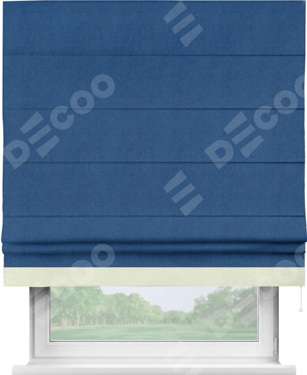 Римская штора «Кортин» с кантом Джестер, для проема, ткань вельвет синий