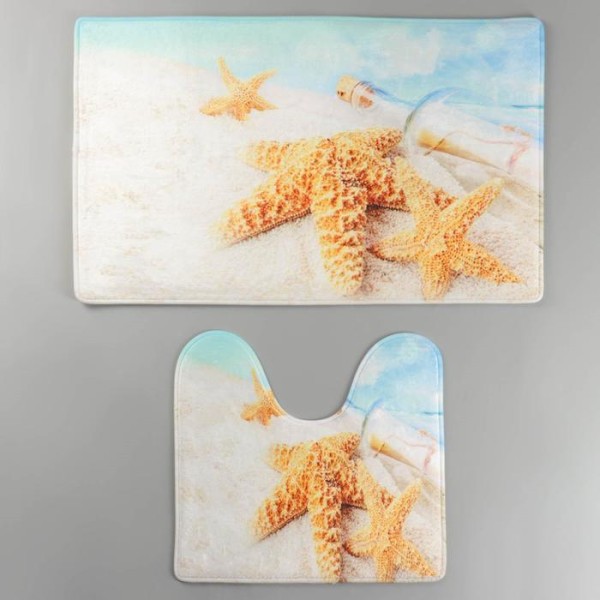 Набор ковриков для ванны и туалета Доляна «Звёзды на песке», 2 шт: 40×45, 45×75 см