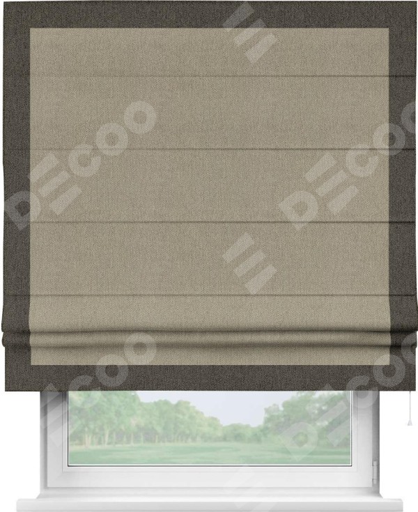 Римская штора «Кортин» с кантом Чесс, для проема, ткань твид блэкаут, кофе