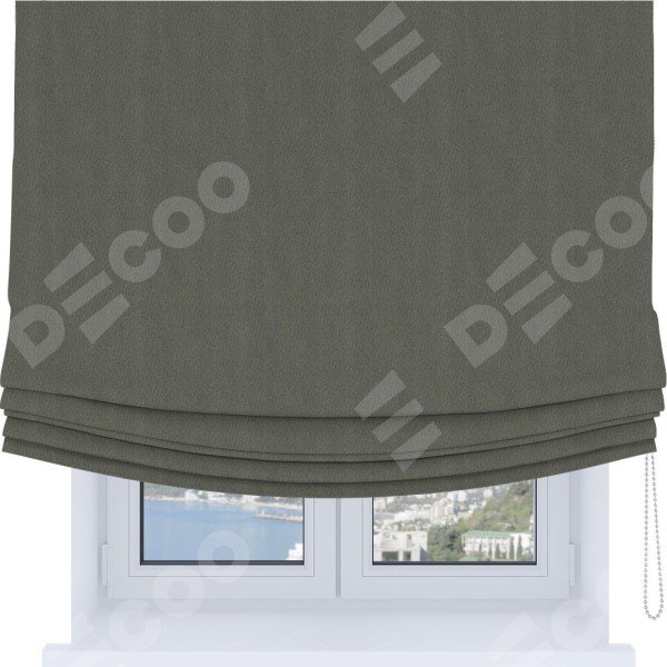 Римская штора Soft с мягкими складками, ткань блэкаут однотонный тёмно-серый