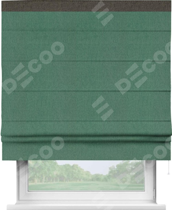 Римская штора «Кортин» с кантом Кинг, для проема, ткань твид блэкаут, зелёный