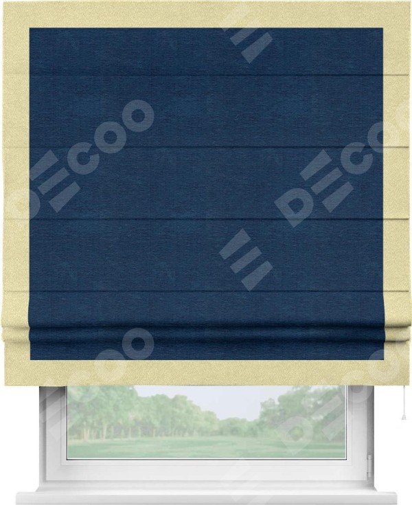 Римская штора «Кортин» с кантом Чесс, для проема, ткань софт однотонный синий