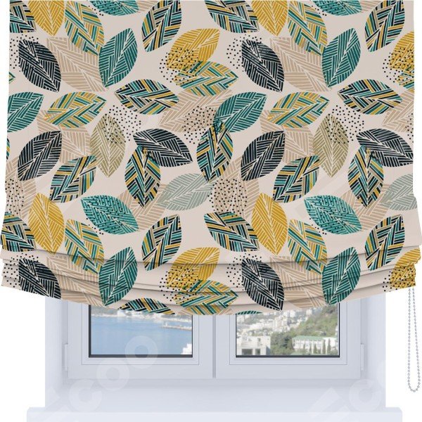 Римская штора Soft с мягкими складками, «Листья с орнаментом»