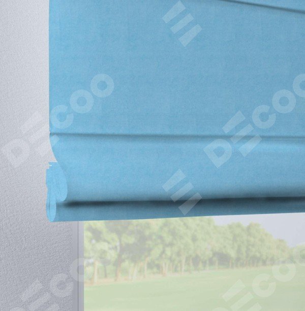 Римская штора на петлях «Кортин», ткань вельвет голубой