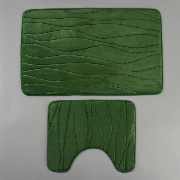 Набор ковриков для ванны и туалета Доляна «Водоросли», 2 шт: 40×50, 50×80 см, цвет зелёный