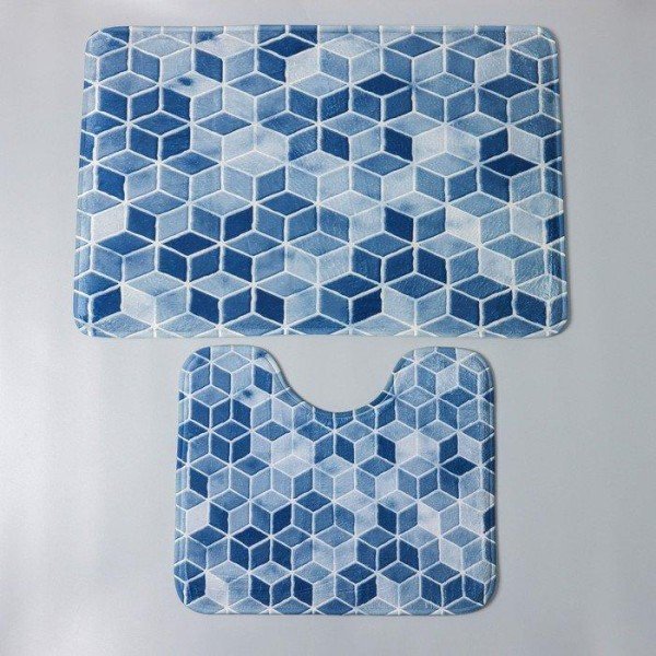 Набор ковриков для ванны и туалета Доляна «Бурлеск», 2 шт: 50×80, 40×50 см, цвет синий