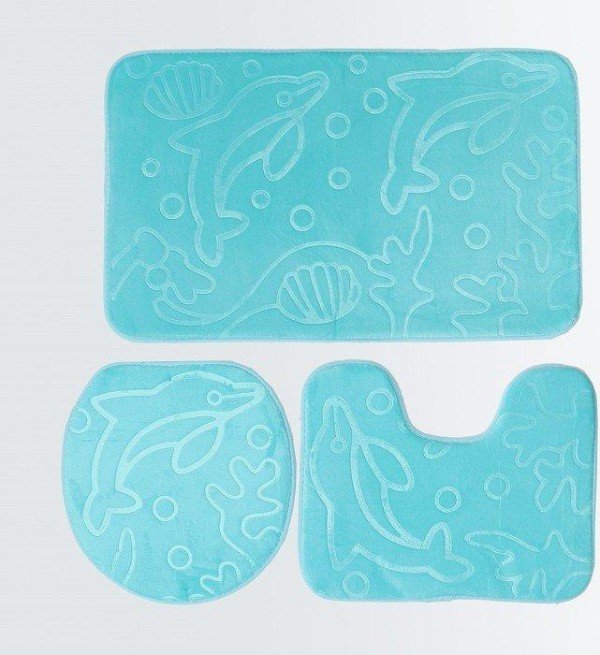 Набор ковриков для ванны и туалета Доляна «Дельфины», 3 шт: 39×43, 40×50, 50×80 см, цвет МИКС
