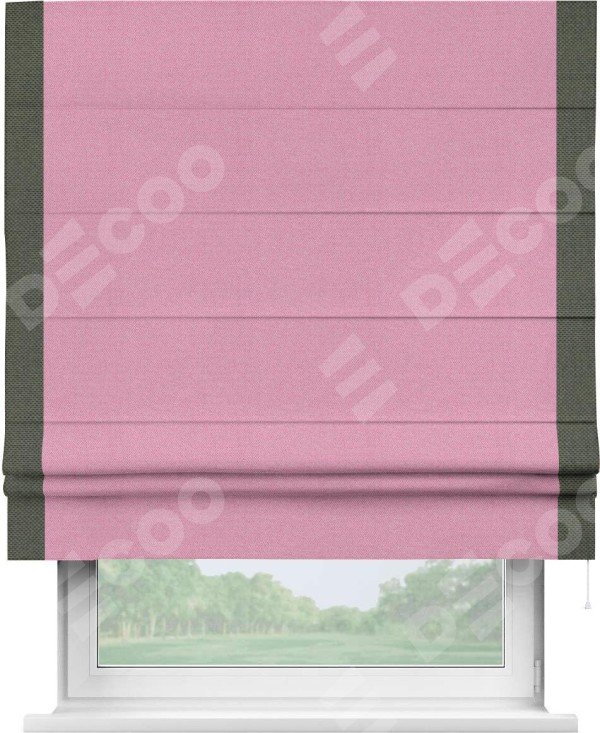 Римская штора «Кортин» с кантом Стрим Дуо, для проема, ткань лён димаут, розовый