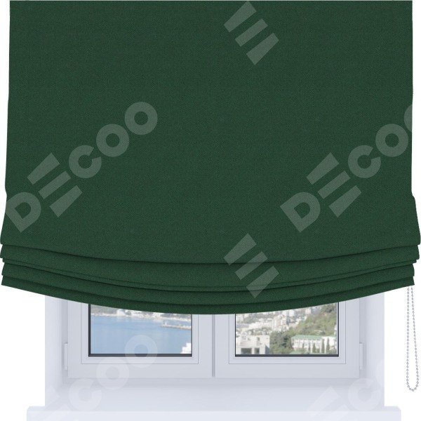 Римская штора Soft с мягкими складками, ткань лён димаут тёмно-зелёный